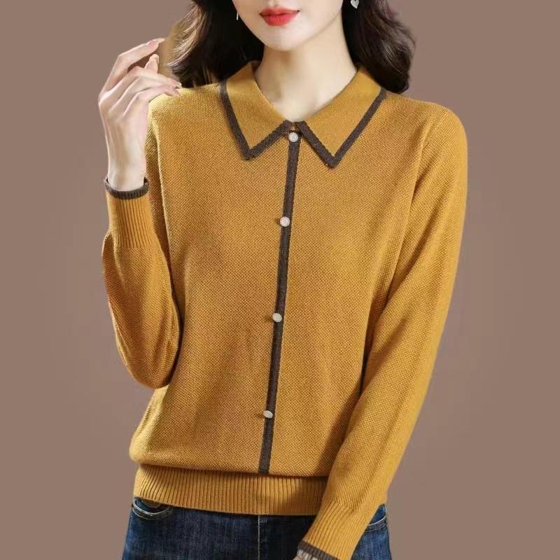 Mom's autumn clothes new early autumn doll collar sweater thin spring and autumn lapel collar long-sleeved knitted bottoming shirt women