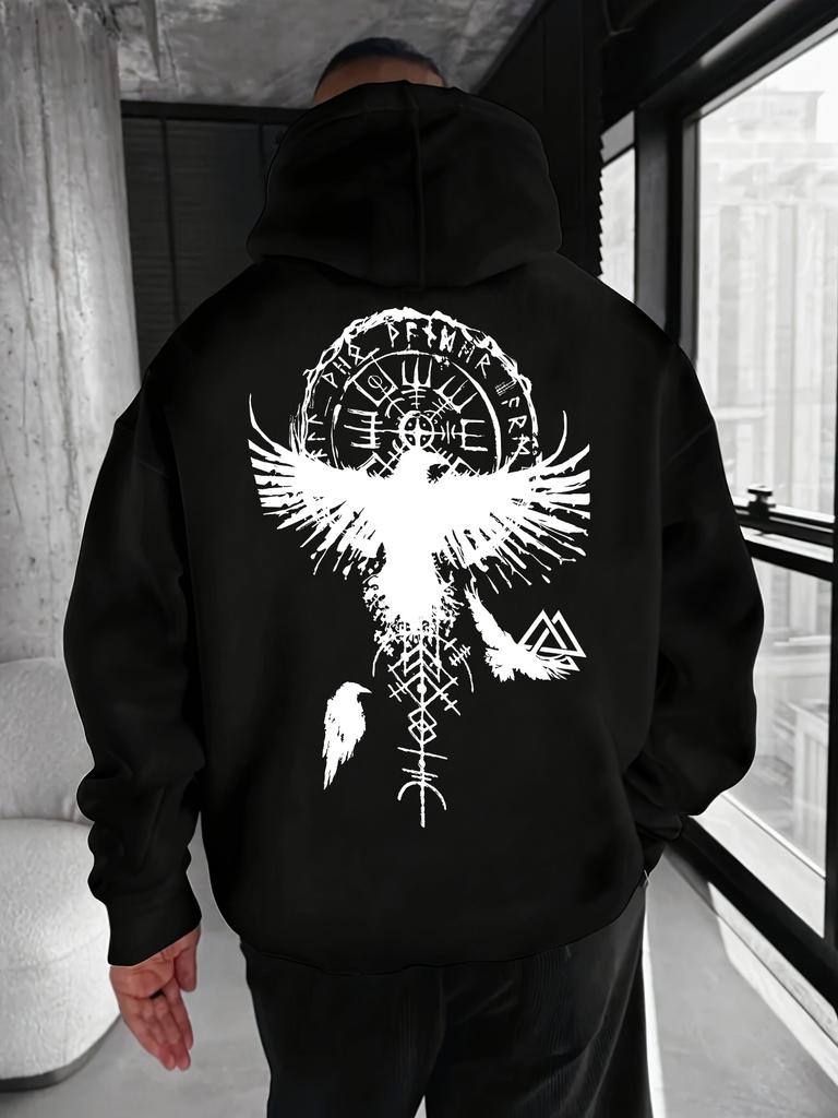 Norse Myth Hoodie Hip Hop Sports Streetwear Viking Raven Rune Occult Art Print Casual Loose Pullover Sweatshirt Tops