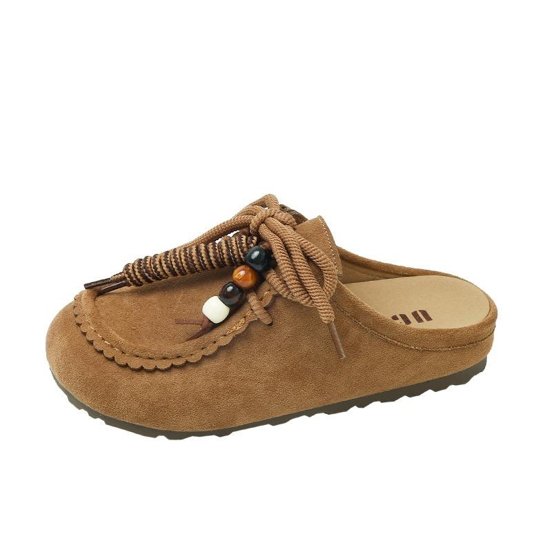 Retro Baotou Bead String with Women's Spring New Thick Bottom Heightening Baotou Half Slippers