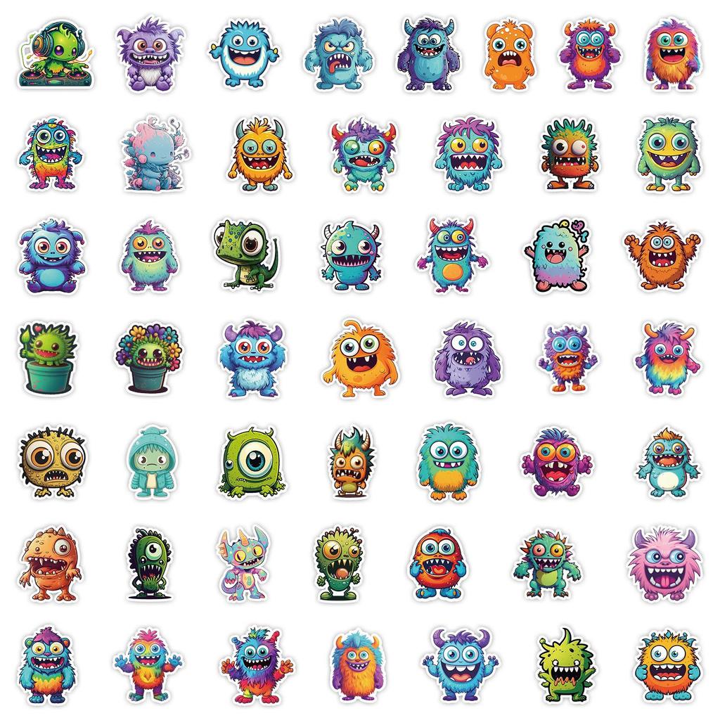 50pcs Cartoon Monster Graffiti Stickers: Waterproof, Creative Decorations for Car, Phone, Computer - Perfect for Students
