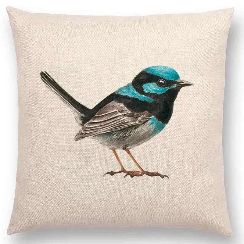 Newest Birds Painting Cushion Cover Robin Titmouse Toucan Fairy Sparrow Firecrest Cardinal Bullfinch