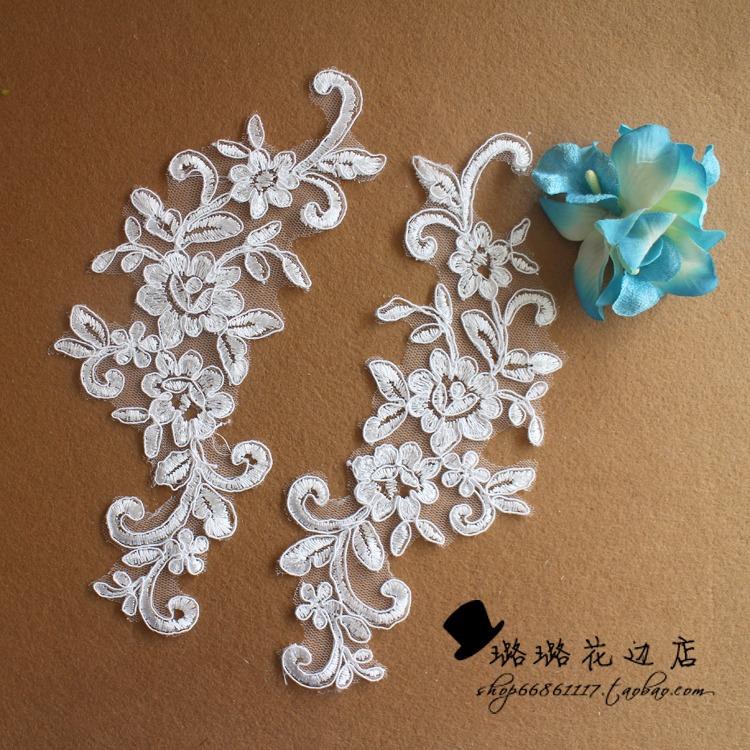 Lace Flower, Bridal Wedding Dress Veil Headgear Diy Jewelry Flower, Applique Beige Pair