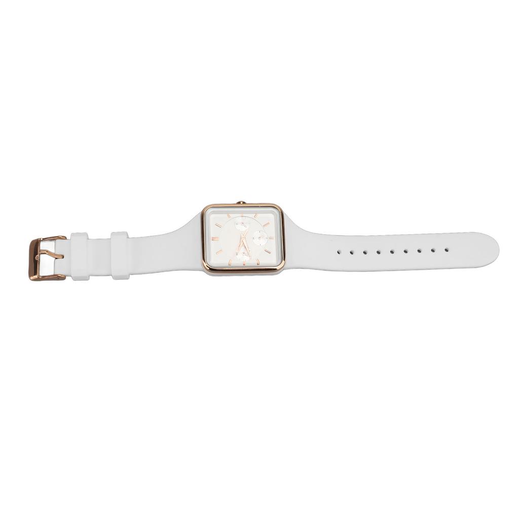 Women Quartz Wrist Watch 3 Sub Dials Water Proof Chronograph Analog Watch Silicone Strap Date Calendar White Rose Gold
