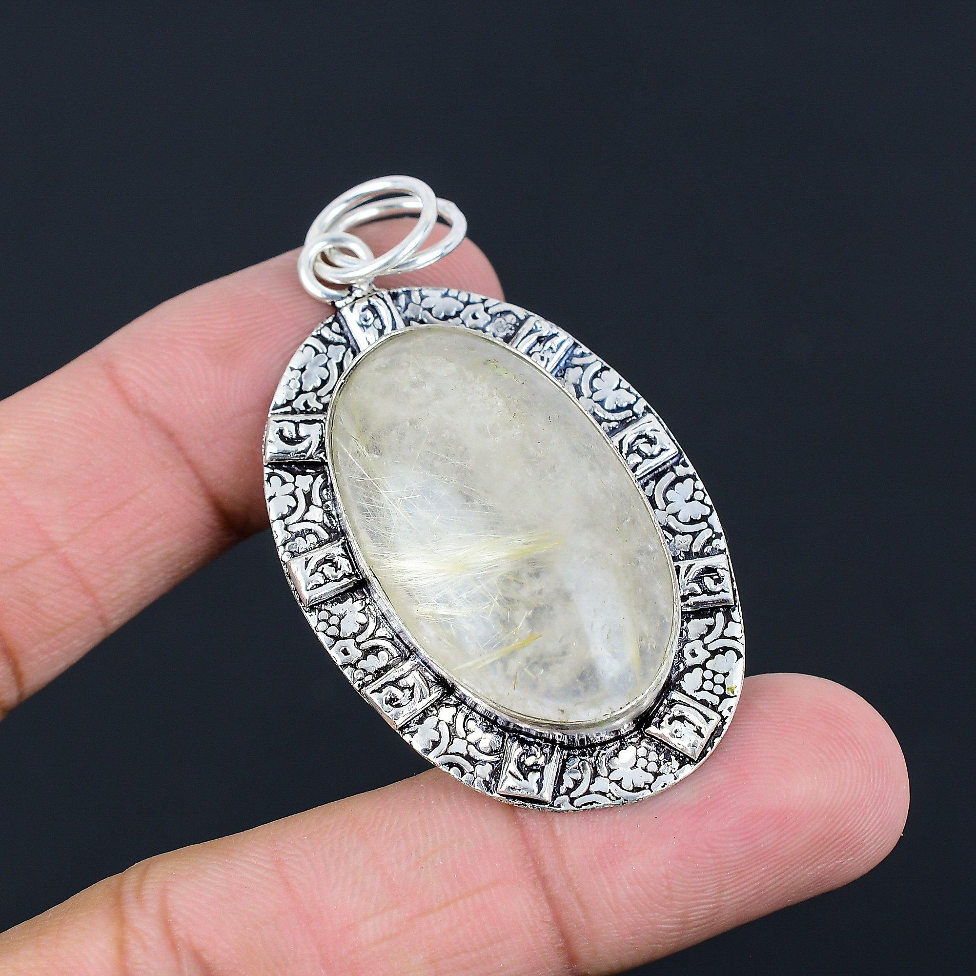 Daughters Day Deal Oval Natural Golden Rutile Sterling Silver Elegant Pendant