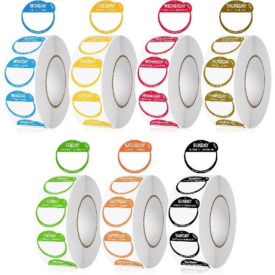 7000 Pcs 1 Inch Risepekt Removable Day of The Week Labels for Inventory Management (Monday-Sunday), Easy to Peel Day Labels for Restaurant Kitchen