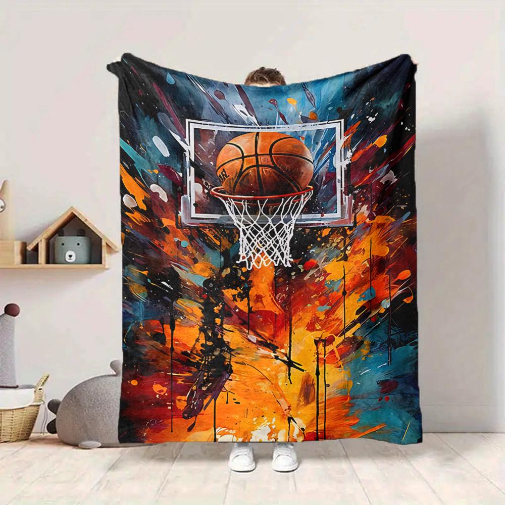 1pc Basketball Hoop Blanket, Lightweight Flannel Throw Blanket for Sofa, Bed, Travel, Camping, Living Room, Office, Couch066
