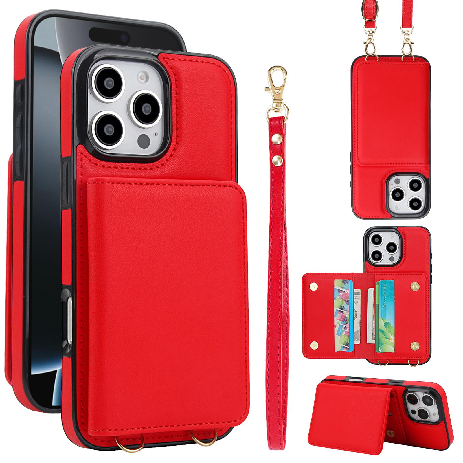 

Кошелек-сумка через плечо с отделениями для карт, кожаный чехол для iPhone 16 Pro Max 15 Plus 14 13 12 11 16E XS SE 2022, сумка на ремешке с RFID, чехол-подставка iPhone 13 mini красный