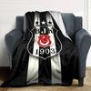 Black White Vertical Stripe Football Club Badge Print Flannel Throw Blanket, Soft Warm Cozy Bed Sofa Cover for Home Decor