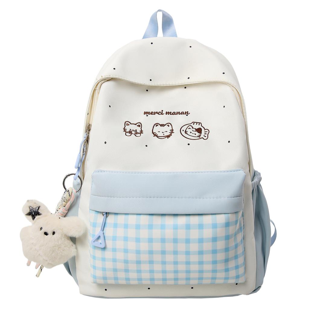 Schoolbag Checked Cat Pastoral School Bag Female Japanese Fashion Niche Middle School Student Fashion Backpack Casual Versatile Backpack