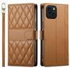For iPhone 15 Case Rhombus Stitching Wallet Stand Leather Phone Cover with Long/Short Strap