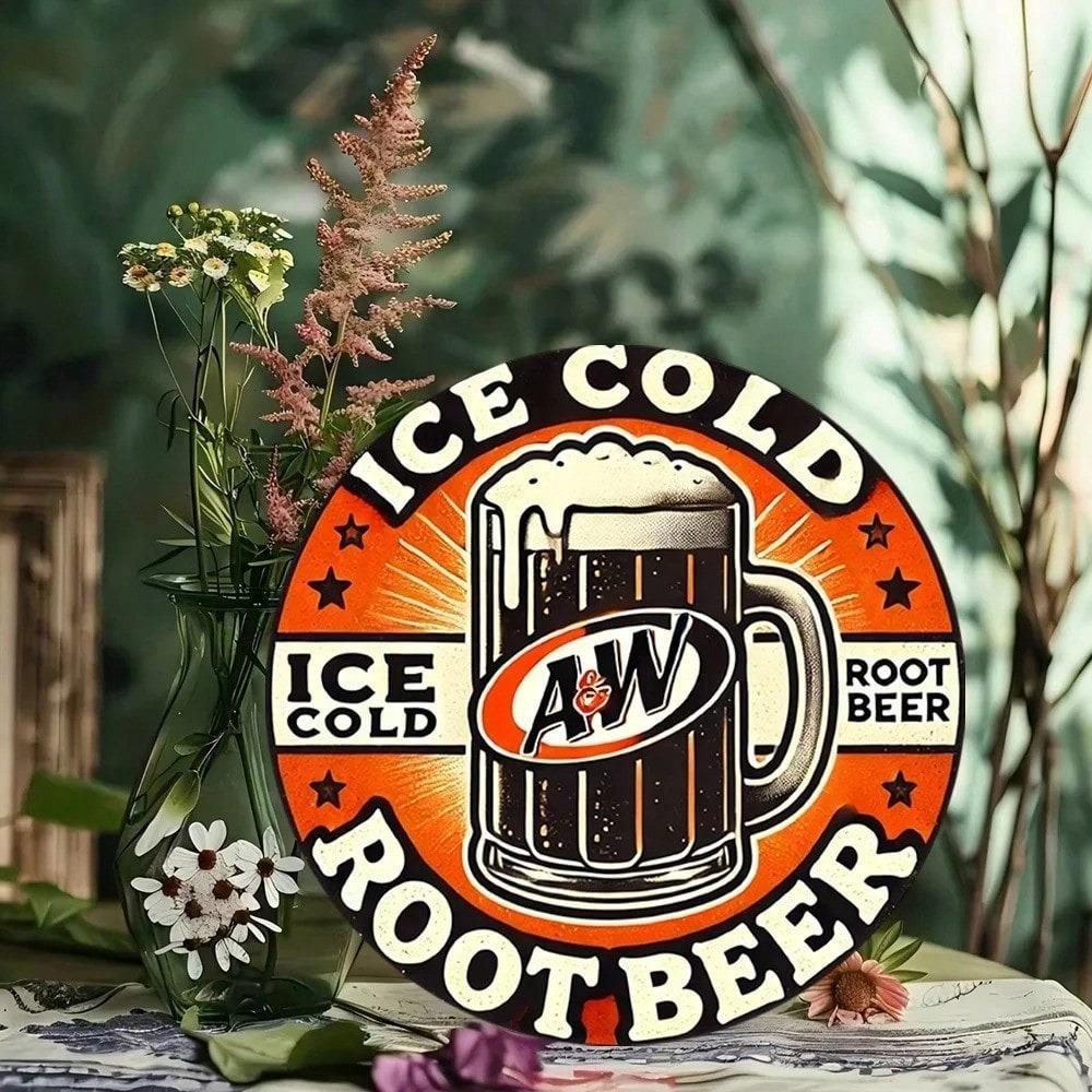 Vintage A&W Root Beer Metal Tin Sign 12x16 Retro Wall Decor Classic Beer Mug Design Durable Bar Art