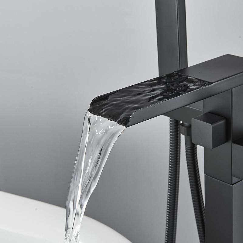Matte Black Waterfall Bathtub Faucet Floor Standing Bathroom Bath Shower Set Hot and Cold Bath Tap Mixer With Handshower