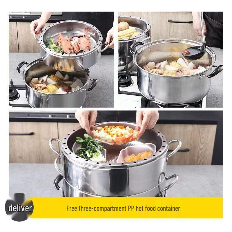 Old-Fashioned Stainless Steel Multi-Layer Steamer Pot with Composite Bottom