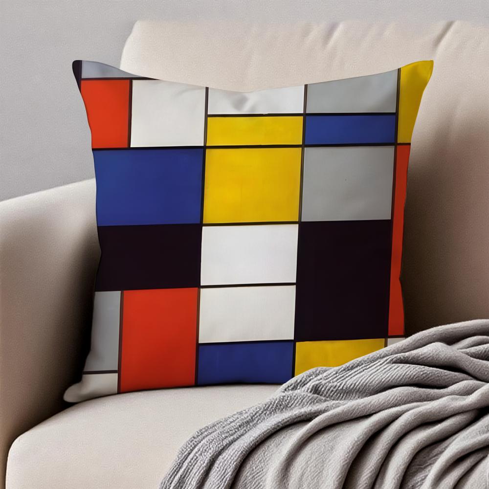 

Classic bright simple PPiet Cornelies Mondrian Cushion Cover Pillowcase Antidustmite Invisible Zipper Short Plush Sofa Cushion 30X30cm