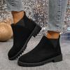 Fashion Women's Casual Fashion Round Toe Chunky Heel Suede Ankle Boots With V-cut, 7cm Heels For Work And Anti-slip Outfits 2025