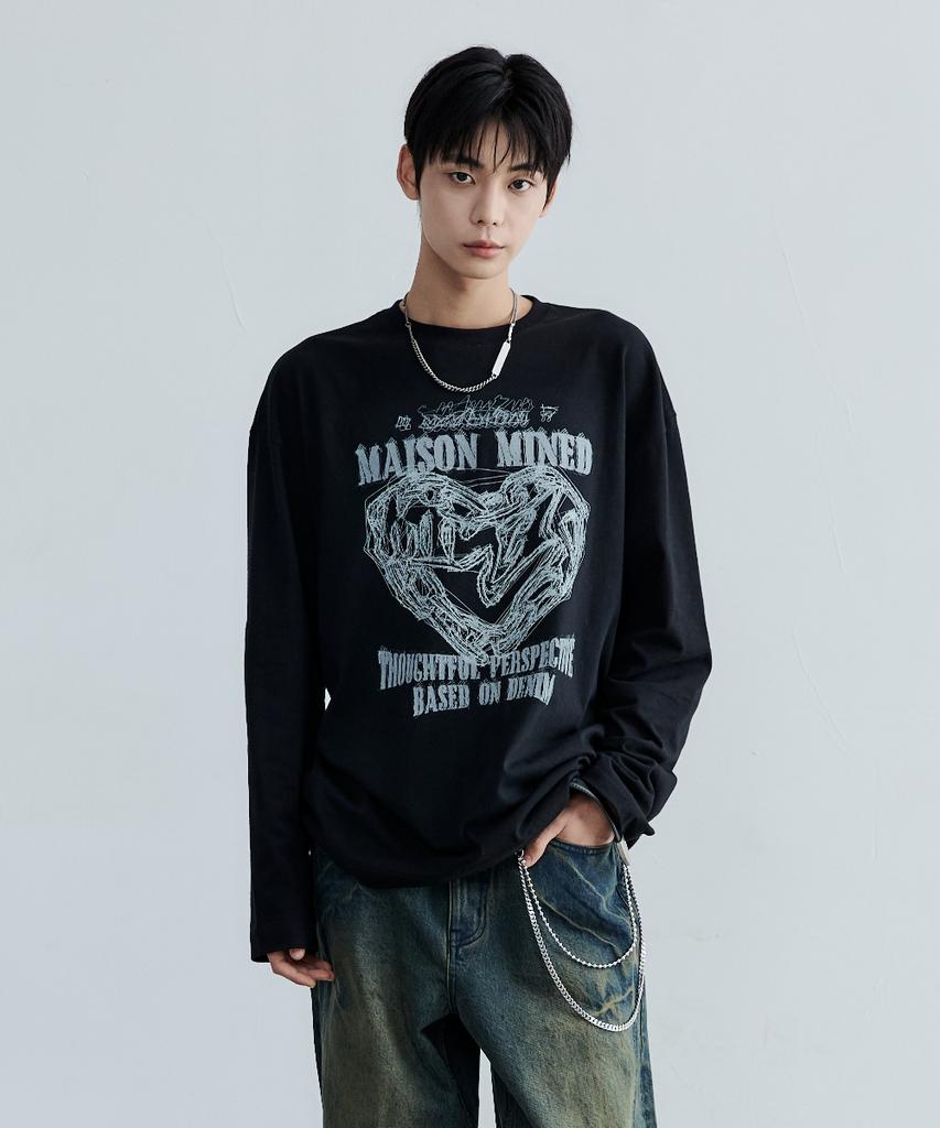 MAISON MINED Doodle Heart Long Sleeve Black