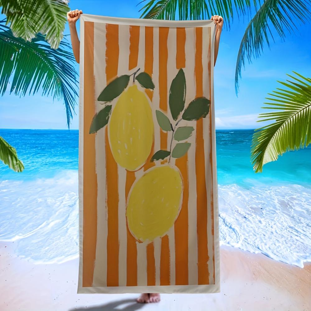 

Vibrant Lemon Beach Towel, Orange Striped Background Windproof Sun-Proof for Beach Trip Camping Vacation W30*H60(CM)