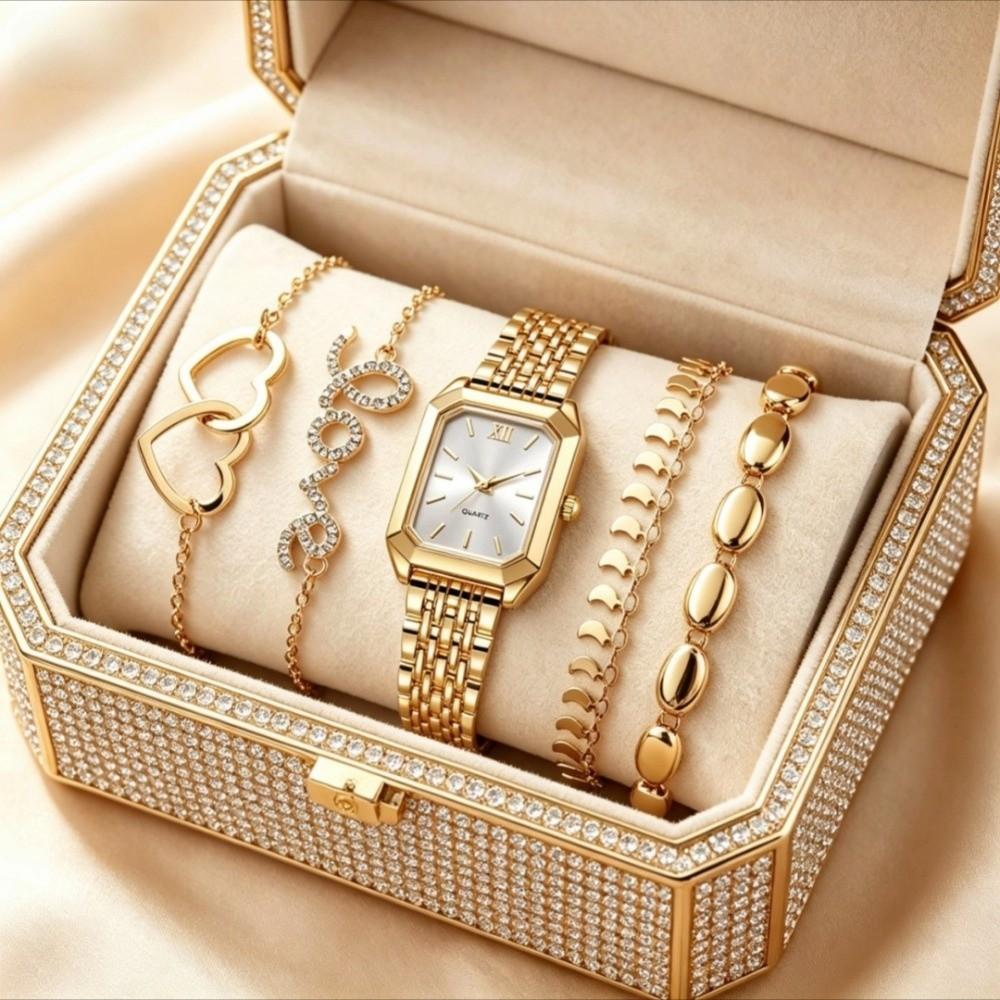 Quartz Movement Women Quartz Watch Stainless Steel Strap Ladies Watch Set Daily Wear