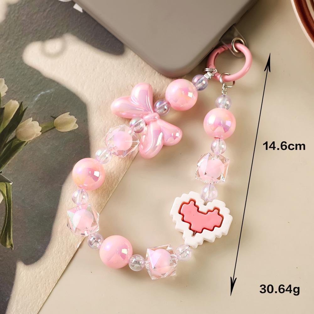 Candy Heart Beaded Phone Lanyard & Bow Charm Keychain Gift