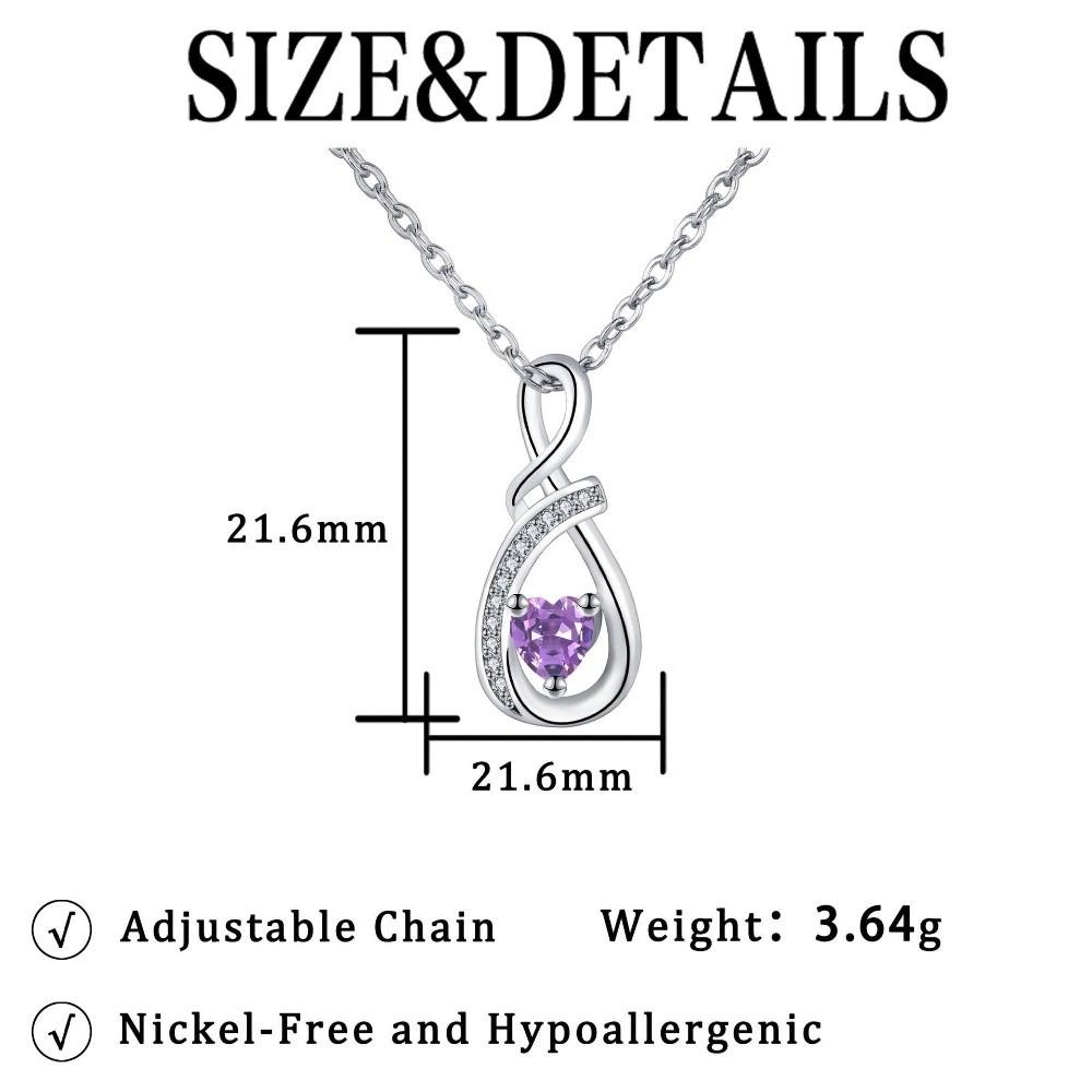 Birthstone Accent Infinity Heart Necklace Zircon Inlay Fashion Necklace Birthday Anniversary Gift