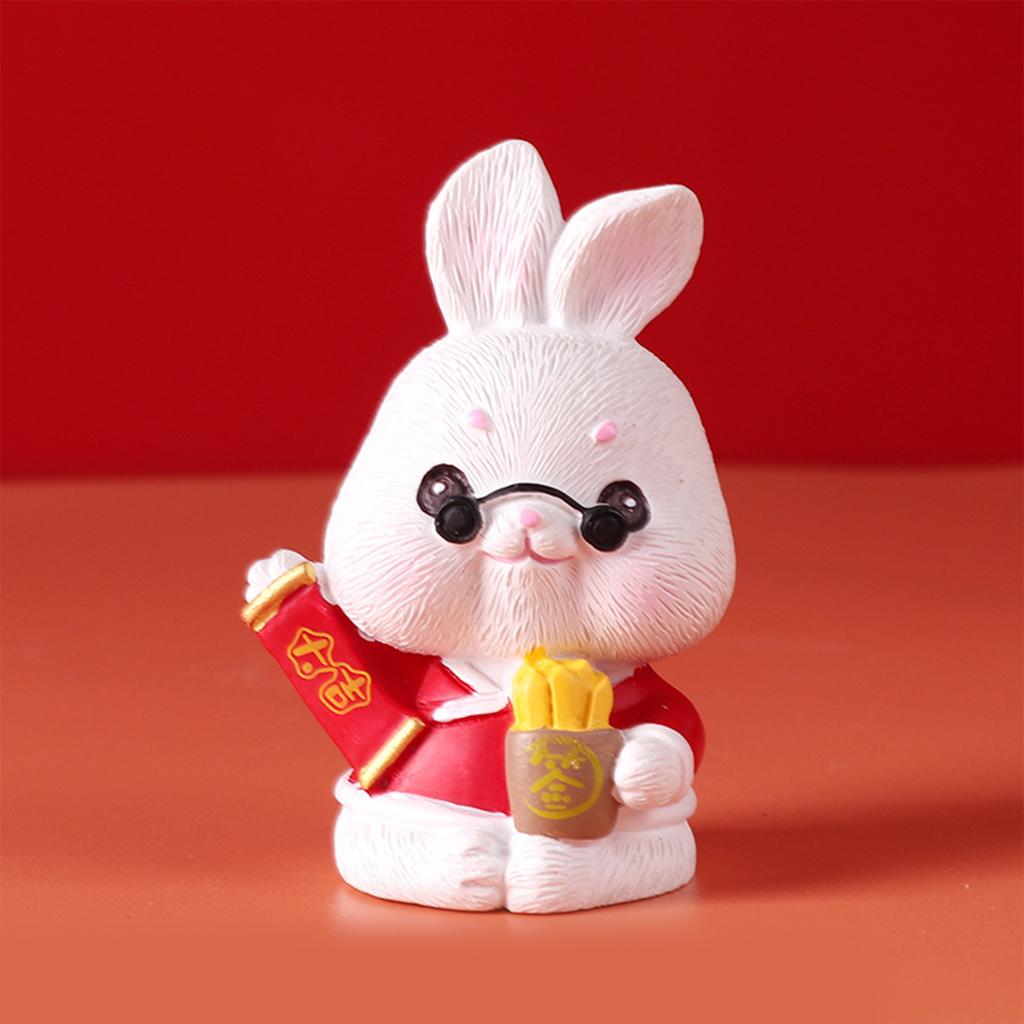Rabbit Statue Resin Rabbit Figurine Decor Feng Shui Bunny Ornament for Home Office Car Decoration C