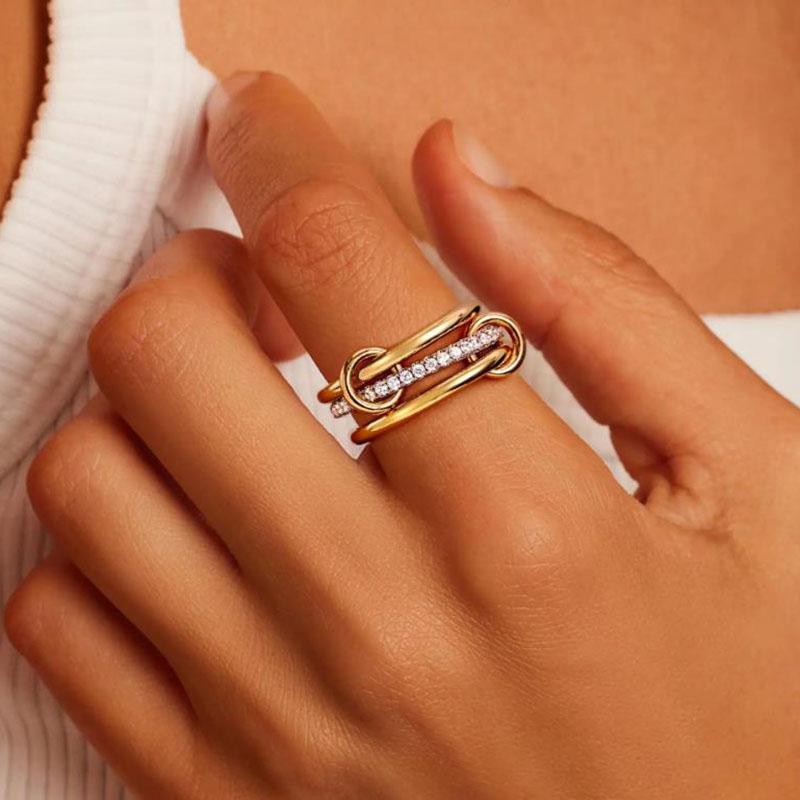 New Two-Color Three-Ring 14K Gold Color Stainless Steel Ring for Women Ins Style Stacking Jewelry Fashion Accessories Gifts