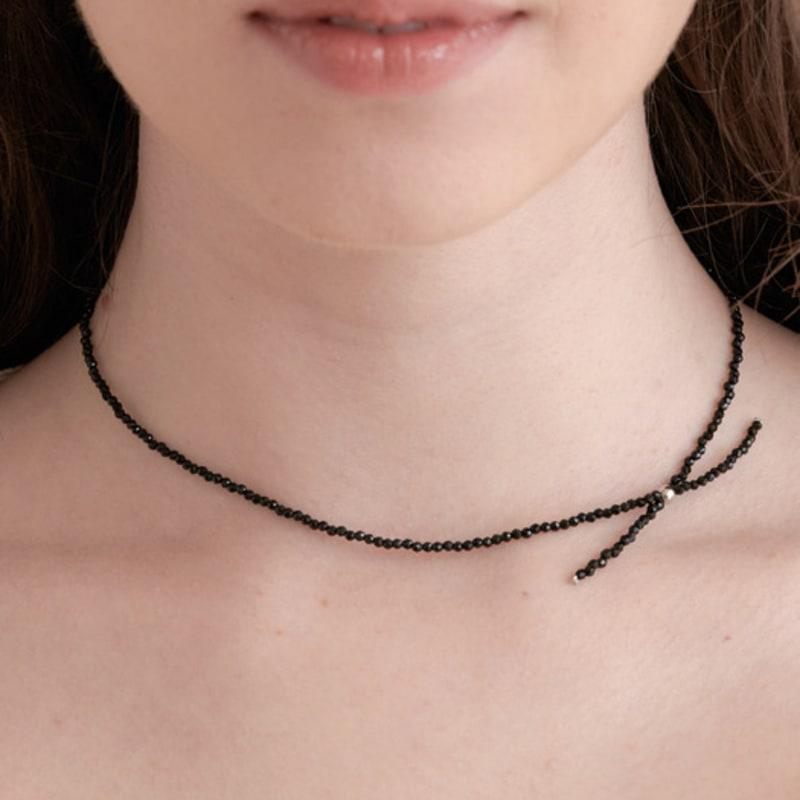 

halden ribbon detail beads pearl ball necklace (N034_black) Black
