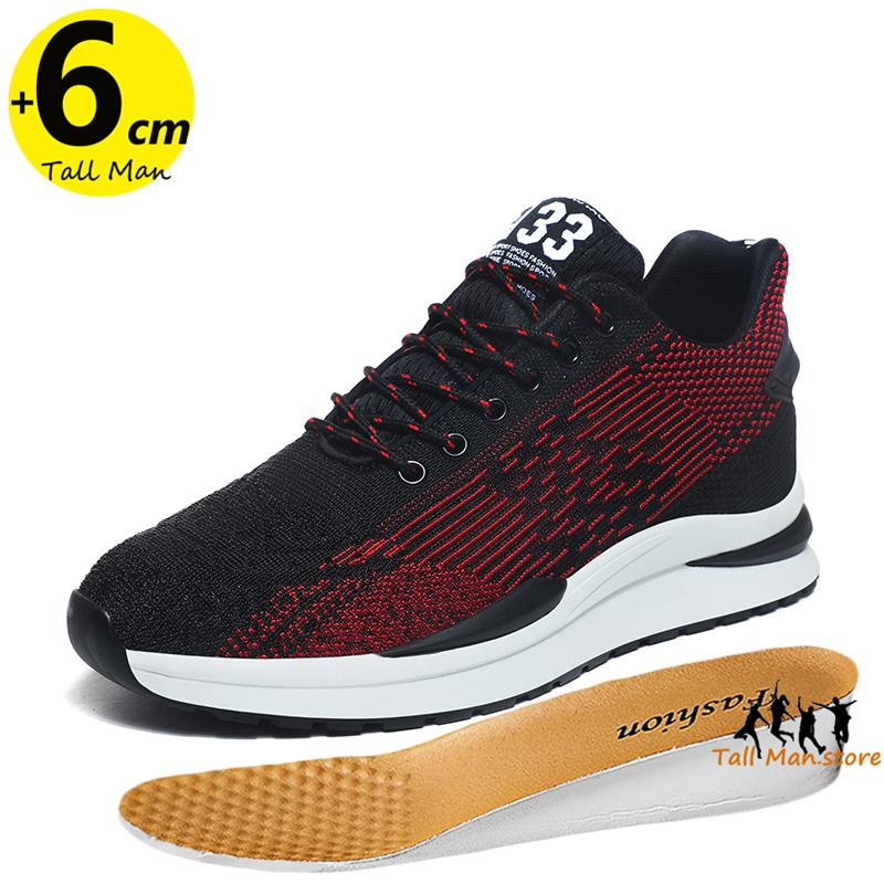 Men Sneakers Sports Lift  Height Increase Insole 6cm Mesh Plus Size 37-44