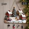Christmas Gift for Home Winter Village Wooden Wall Hanging, Snow House Snowman Plaque, 4 Hook Lightweight Ornament Mount Key Holder, Holiday