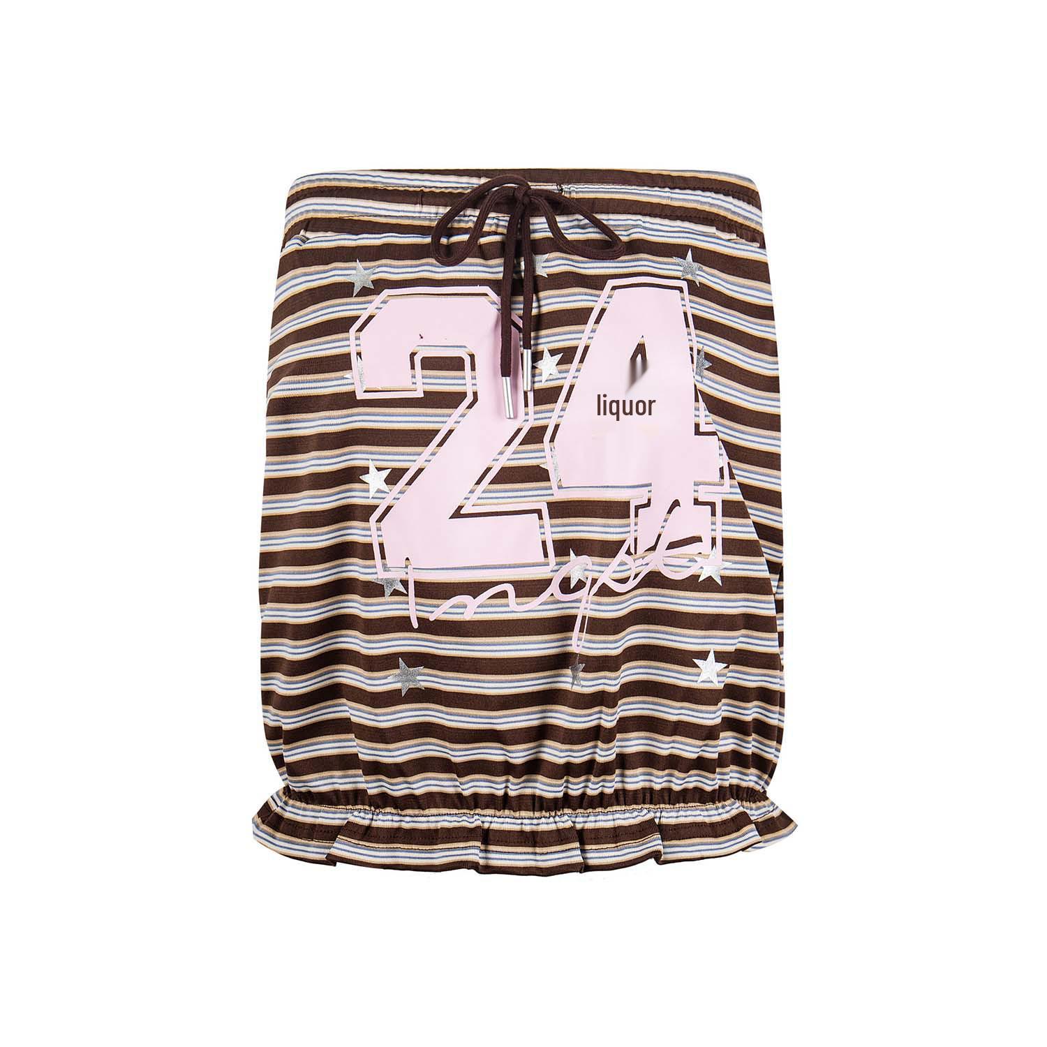 

Korean Style Spicy Girl Star Stripe Ruffle Bandeau Top M коричневий