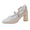 Fashion Women's Coarse Heel Single Shoes Winter New Square Head Shallow Mouth Non-slip Wear-resistant Word with Low Top Shoes