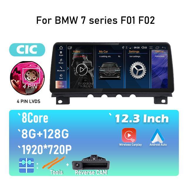 1920*720P Android 14 For BMW 7 Series F01 F02 CIC NBT System Wireless Carplay ID8 12.3 Inch Car Player Multimedia Navigation GPS