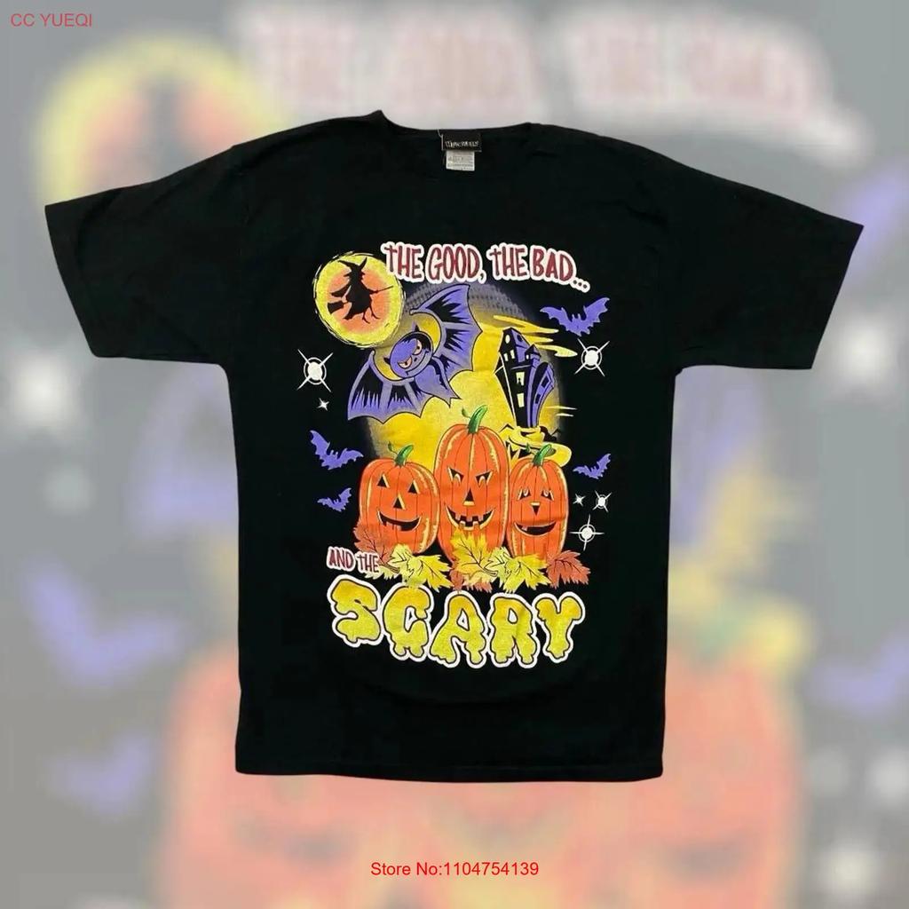 VTG Y2K Halloween Holiday Pumpkins Bat Witch Novelty Cute T Shirt Womens L Black Vintage Washed Soft Slightly Stretched