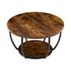 Coffee Table, Modern Round Coffee Table, 2 Tiers Wooden Circle Center Desk with Open Storage, Minimalist Sturdy Metal Frame Accent End Desk for Living