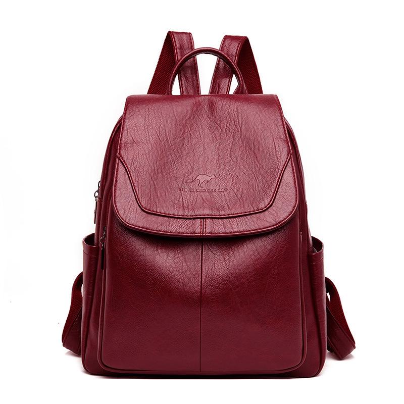 

2026 Versatile Women s Soft Leather Backpack - Large Capacity for School, Travel, and Outdoor Use вино красного