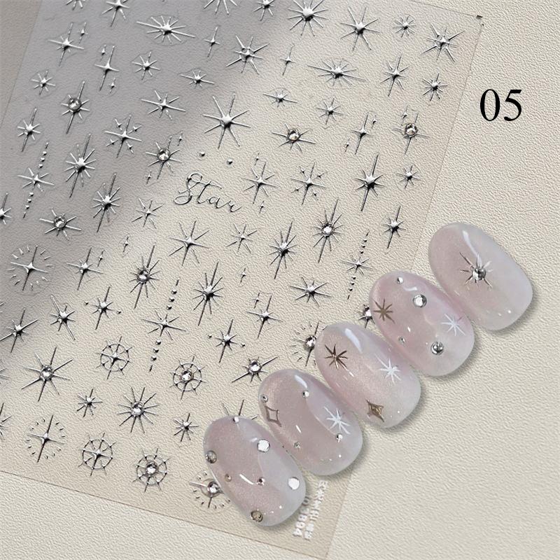 Glitter Starlight Rhinestones 5D Nail Stickers Gold Silver Bronzing Star Sun Adhesive Slider Nail Art Decorations Manicure Decal