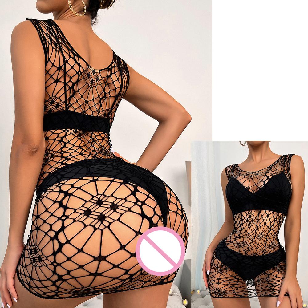 New Sexy Fishnet Long Dress Bobysuit Women Erotic Lingerie Dress Porno Babydolls Underwear Teddy Bodystockings Costumes For Sex