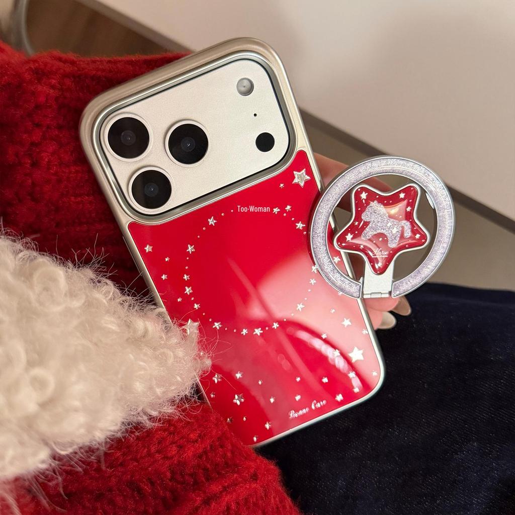 Star Little Pony Apple 17 Pro Max Magnetic Phone Case, iPhone 16 Stand, New Year Red 13
