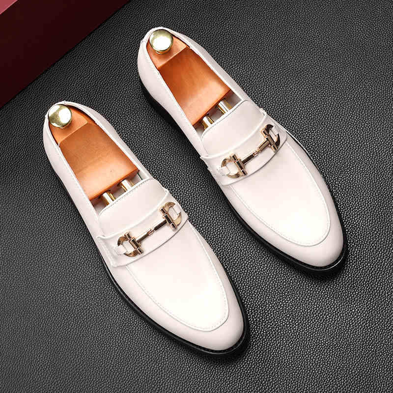 Fashion Fashion New Arrival Men White Black Metal Button Wedding Dress Shoes Male Casual Flats Loafers Homecoming Prom Zapatillas Hombre