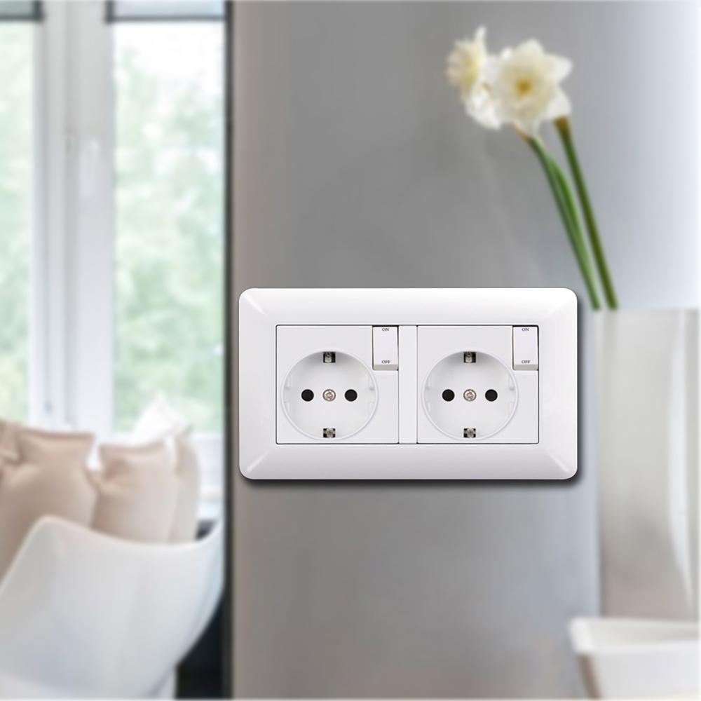 EIOMR EU Standard Electrical Sockets Simple Style PC Panel Double Socket Strip with Switch Button EU Russia Spain Wall Socket