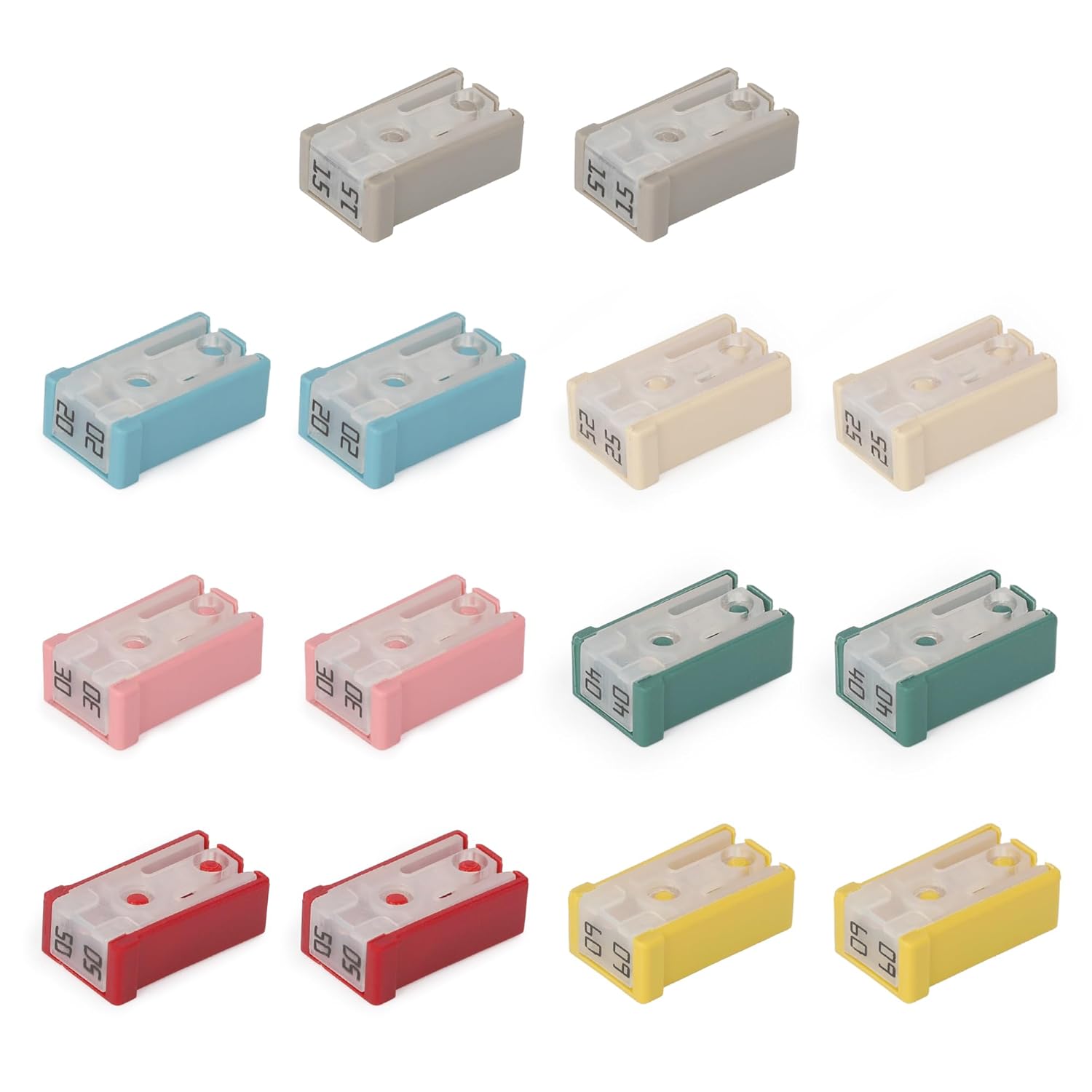 14Pcs Mini Slotted Automotive MCASE 15A 20A 25A 30A 40A 50A 60A 32V Shaped Cartridge Fuse Kit, Mini Shaped Cartridge Fuse Kit Car Fuses Assortment 14 Fuse