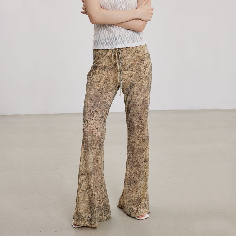 Thelight2025 Spring/Summer New Snakeskin Subculture Print Micro-Pull Casual Pants Women Gyaru Breathable Elastic Waist