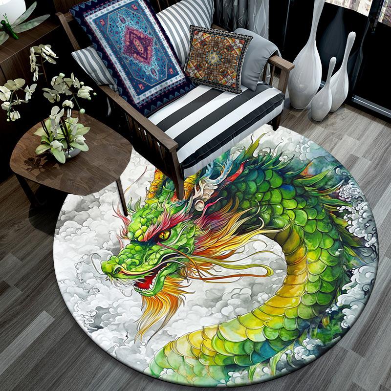 Fantasy Dragon Round Area Rug,Carpet Rug for Living Room Bedroom Sofa Playroom Decor,Non-slip Floor Mat