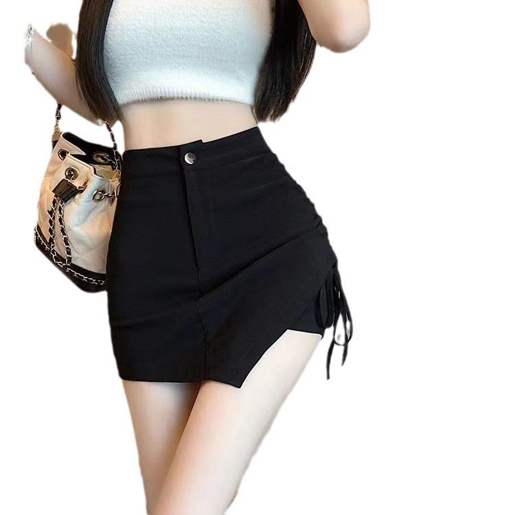 2024 Women's Summer High Waist Stretch Shorts with Irregular Drawstring Skirt - Slim Fit