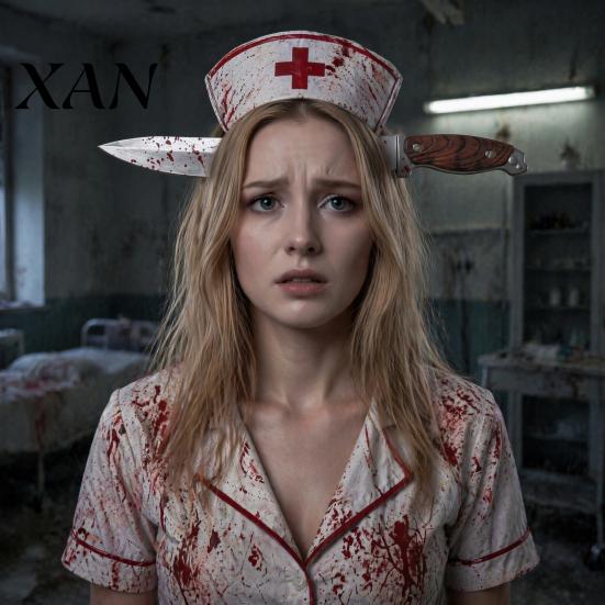 Zombie Headpiece Fake Knife Through Head Headband for Adult, PU Foam Horror Prop Headwear Prop, Funny Halloween Costume Accessory Party Cosplay