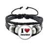 Pop Retro Rock Band Tokio Hotel Bill Kaulitz Band Black Rope Button Glass Cabochon Leather Bracelet Jewelry Charm Fans