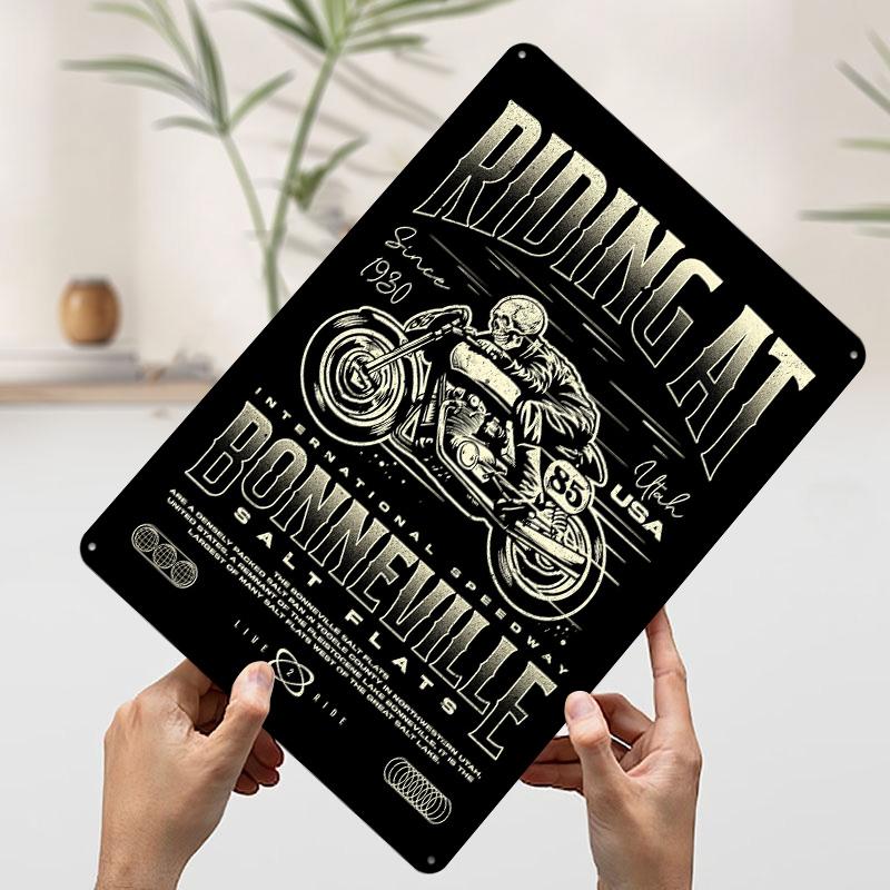 Bonneville Salt Flats Motorcycle Racing Printed Poster Customized Wall Art Retro Vintage Metal Tin Signs for Garage Decoration 20x30cm(7.8x11.8inch)