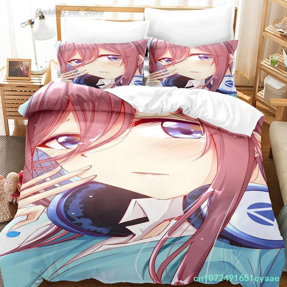 Pościel The Quintessential Quintuplets Pojedyncza Bliźniacza Pełna Queen King Size Zestaw Pościeli Aldult Kid Sypialnia Zestawy Poszwy na Kołdrę 3D Anime