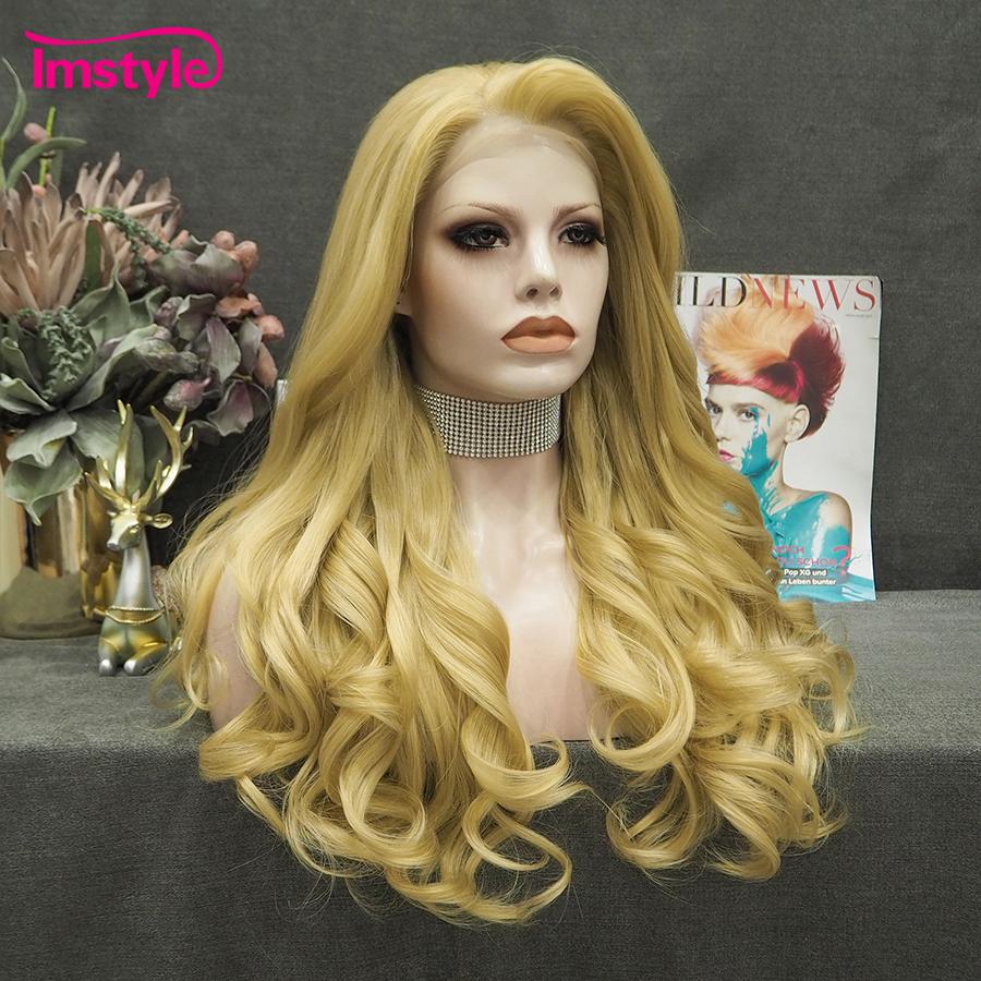 Imstyle Synthetic Lace Front Wig Blonde Lace Wigs For Women Heat Resistant Fiber Glueless Natural Wavy Wigs For Women Cosplay