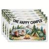 4 sets de table Polyester Thème Camping, 30x45 cm, Sets de table Rectangulaires avec Motif Forêt et Tente, Lavage à la main uniquement, Idéal pour